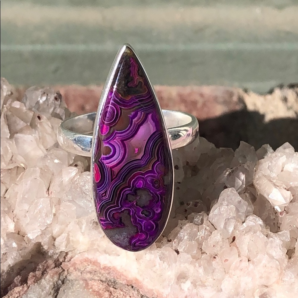 Purple Agate Teardrop Ring - Picture 2 of 9